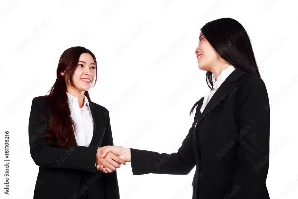 two business woman shaking hands isolated on white background two business woman shaking hands isolated on white background