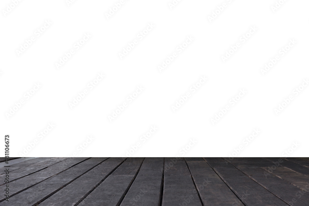 empty wooden table top isolated on white background