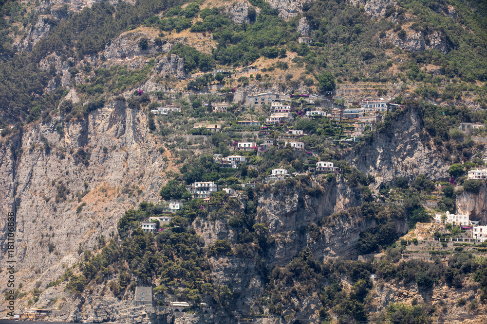 Exclusive villas and hotels on the rocky coast of Amalfi. Campania. Italy