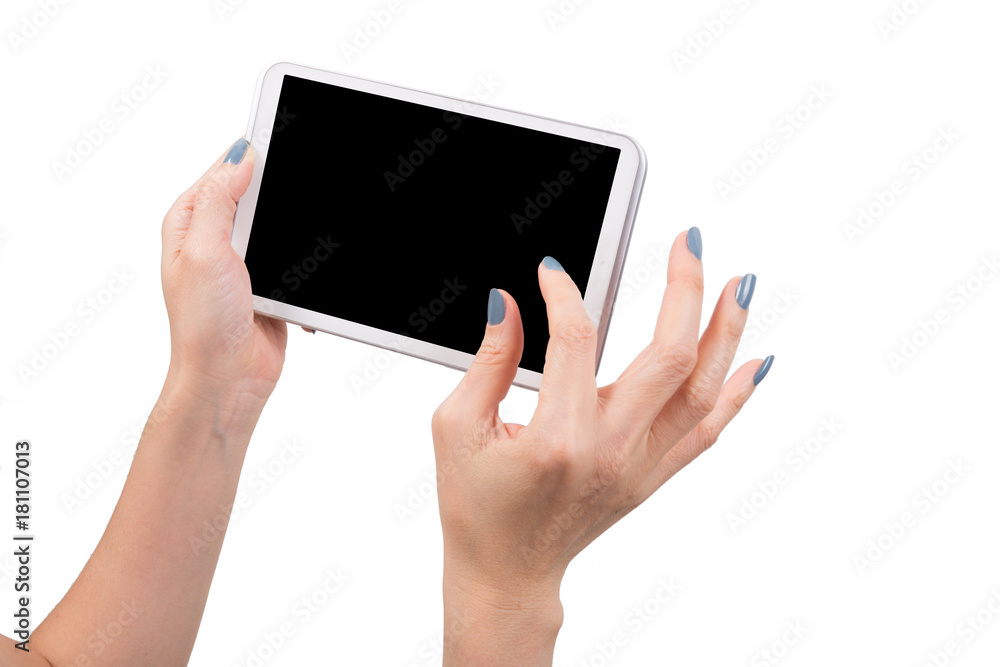 Hand using tablet isolated white clipping path inside Hand using tablet isolated white clipping path inside