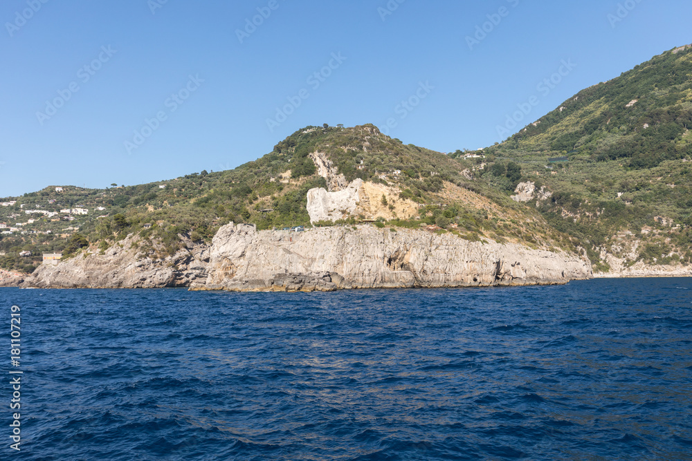 A view of the Amalfi Coast between Sorrento and Positano. Campania. Italy