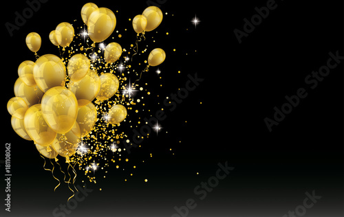 Golden Balloons Golden Particles Confetti Black Background