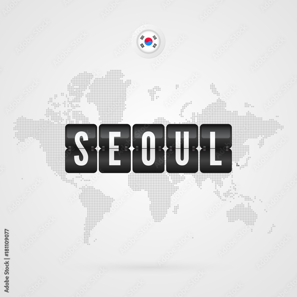 Seoul scoreboard. South Korea flag icon. Vector World Map infographic symbol. International global sign. Korean dotted template for business, web design, presentation, media
