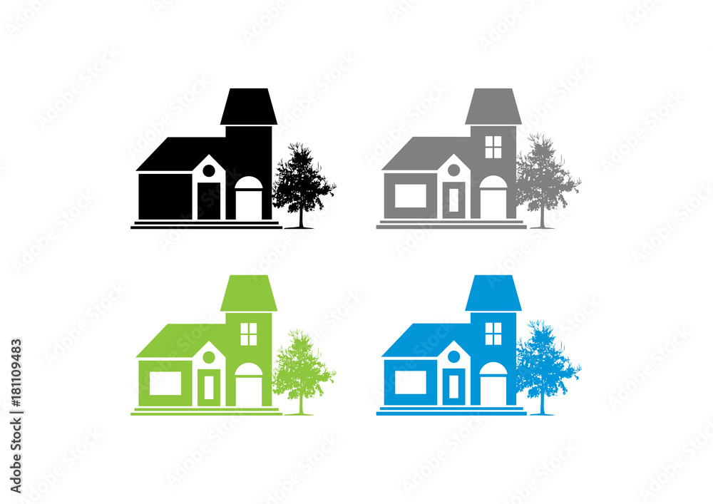 Real Estate Simple House with Tree Logo Design