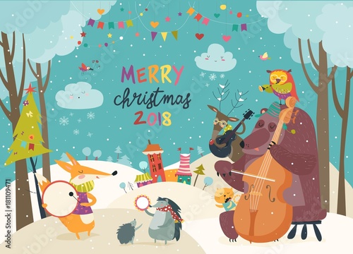 Happy animals celebrating Christmas