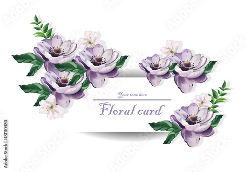 Vintage card Beautiful purple flowers Vector illustration. Floral pattern bac...