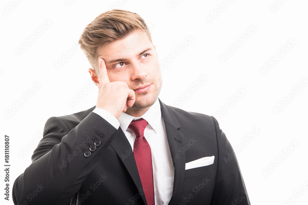 Portrait of business man thinking about something Portrait of business man thinking about something