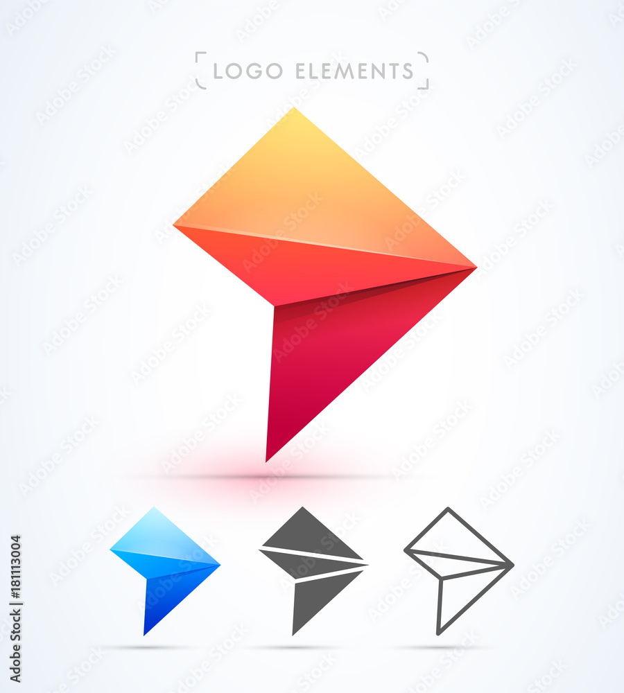 Arrow origami logo design collection. Vector abstract material design, flat, line-art style Arrow origami logo design collection. Vector abstract material design, flat, line-art style
