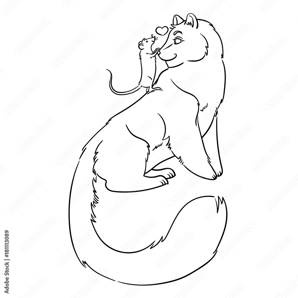 Illustration friendship of rat and pardus. Fantasy animals. Illustration friendship of rat and pardus. Fantasy animals.