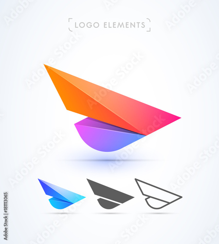 Airplane wing logo template. Vector abstract material design, flat, line-art style