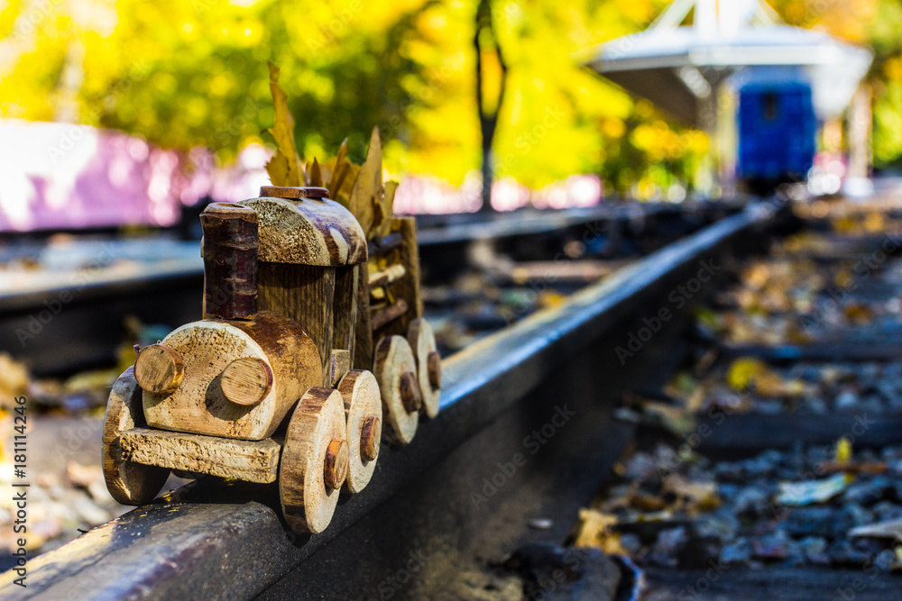 Steam toy train in the children's amusement park Steam toy train in the children's amusement park