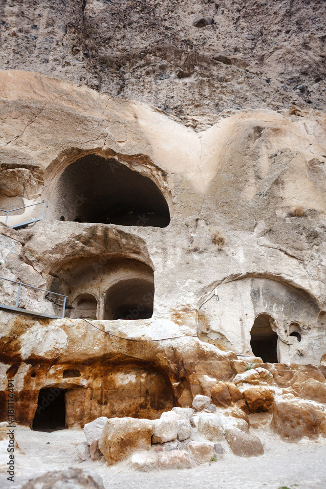 Vardzia close up of cave city-monastery in the Erusheti Mountain, Georgia