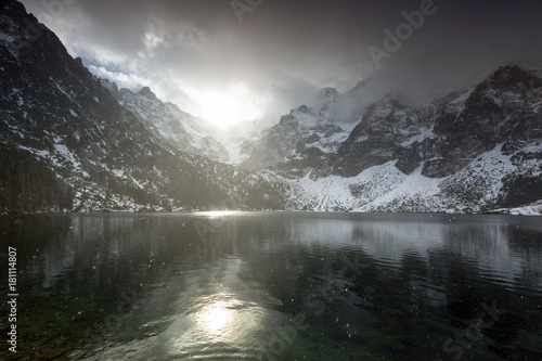Beautiful winter in Tatra mountains at Eye of the Sea lake, Poland