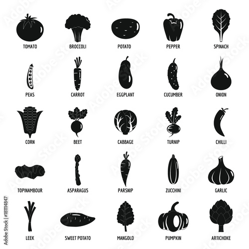 Vegetables icons set, simple style