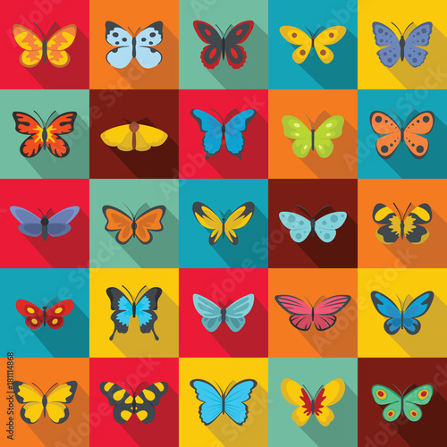 Butterfly icons set  flat style