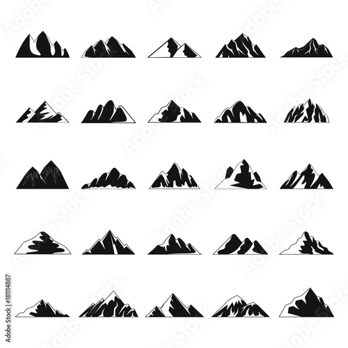 Mountain icons set, simple style