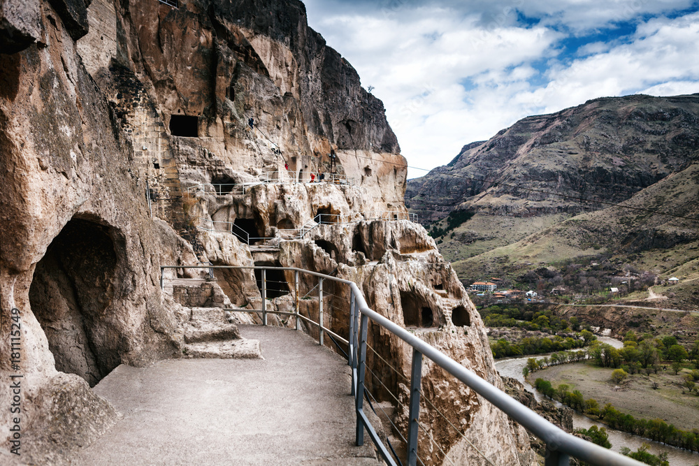 Walk path inVardzia cave city-monastery in the Erusheti Mountain, Georgia