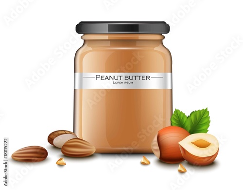 Peanut butter realistic bottle packaging Vector