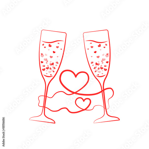 champagne glass hearts with red ribbon