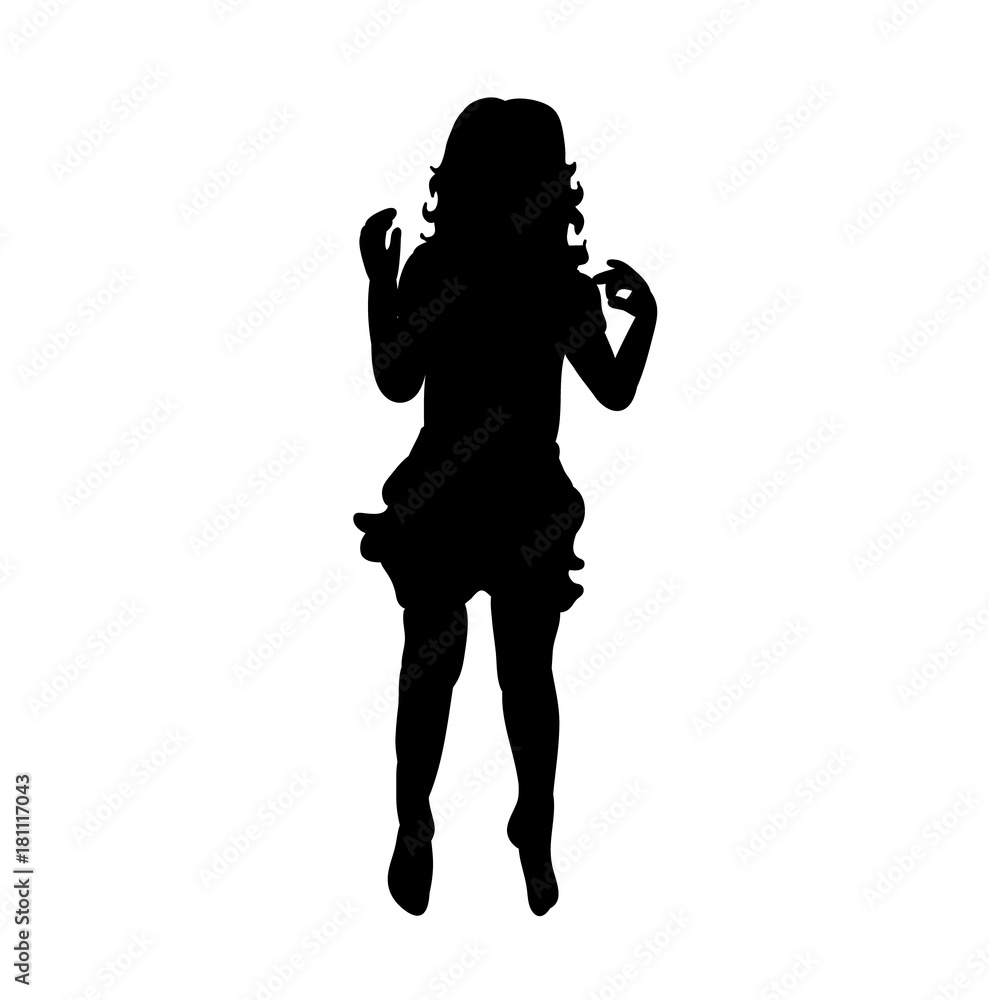 vector, isolated  silhouette little girl jumping