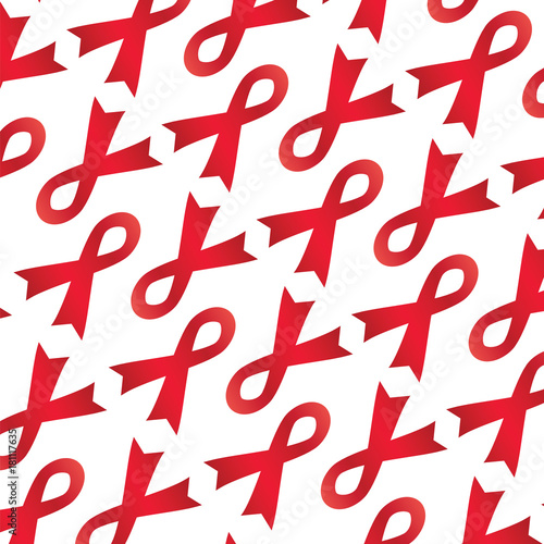 Pattern world aids day concept and red hiv ribbon on white background vector