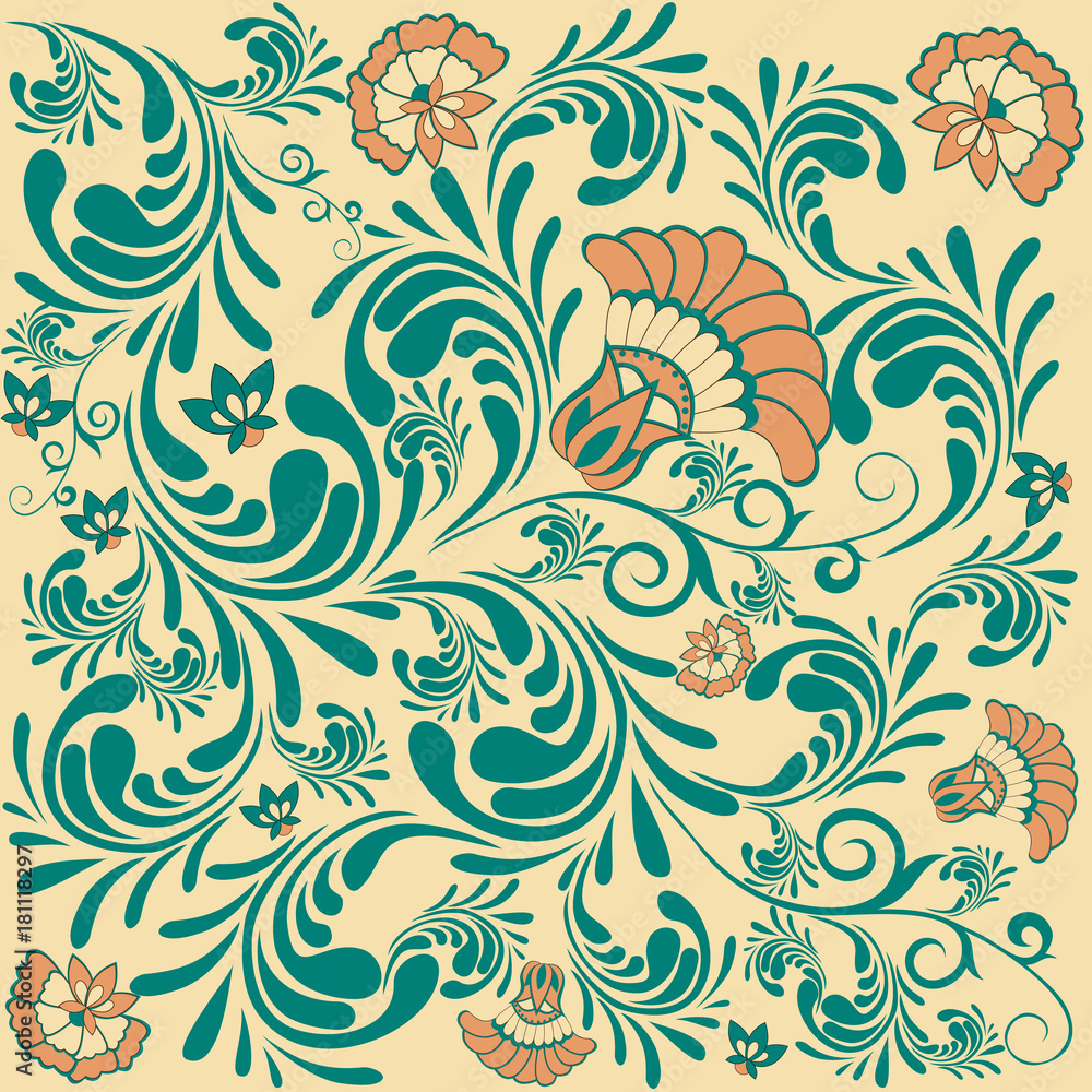 Floral ornament on a brown background in retro style