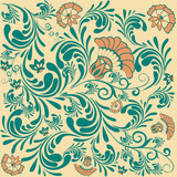 Floral ornament on a brown background in retro style
