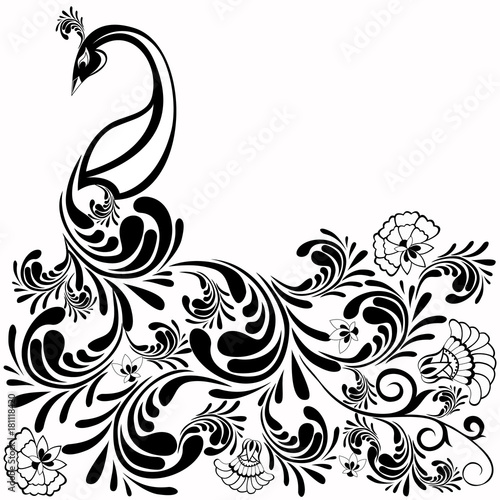 Abstract peacock with floral ornament