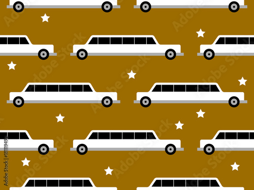 Seamless pattern with white car and star. Vector illustration for your design. Luxury background