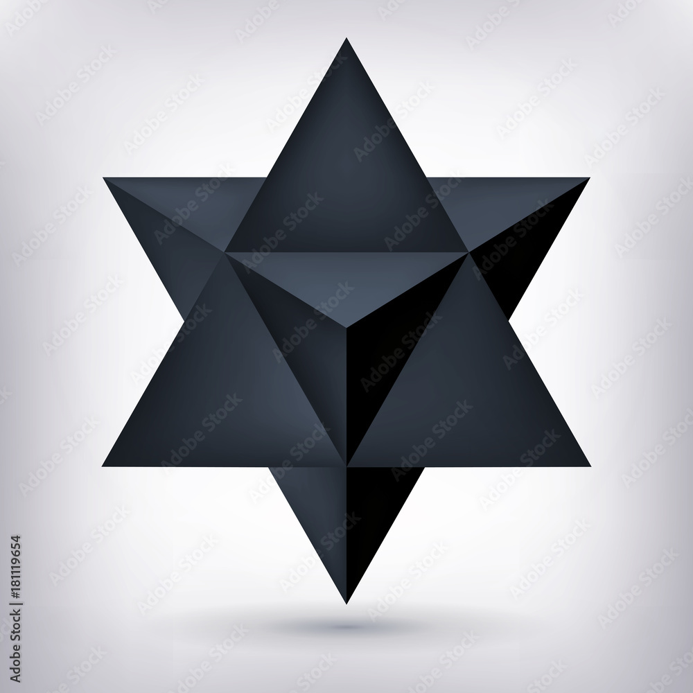 Merkaba, 3d black crystal, dark geometry shape, volume star, mesh form,  abstract vector object Stock Vector | Adobe Stock