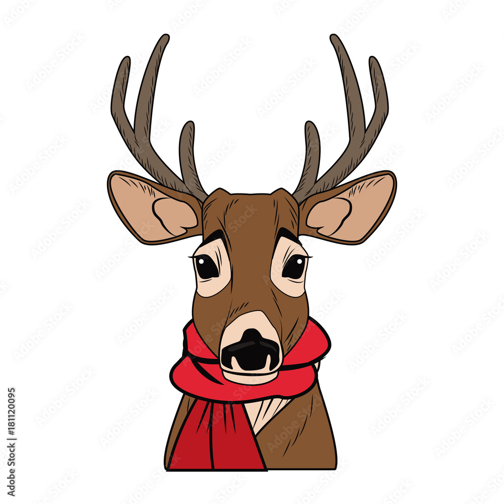 Cute reindeer with scarf cartoon