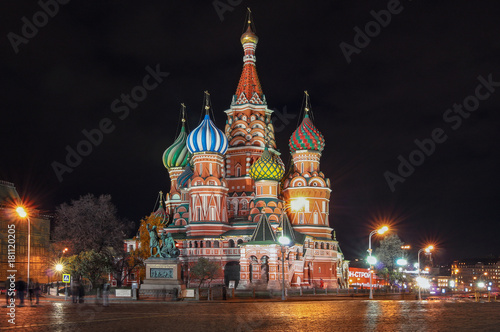 St. Basil's Cathedral at night, on the Red square in Moscow