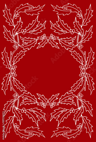 Christmas greeting card with hand drawn symmetric floral ornament and place for text. 