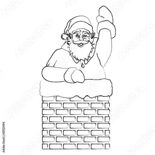 Santa claus in chimney pop art cartoon