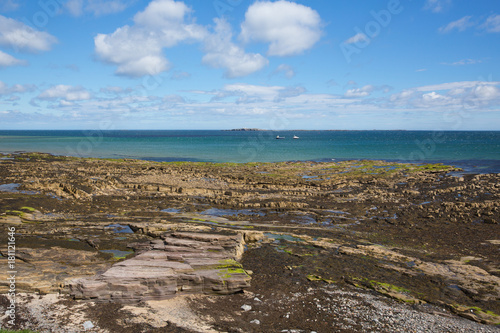 Seahouses Northumberland coast north east England UK with view to the Farne islands tourist attraction