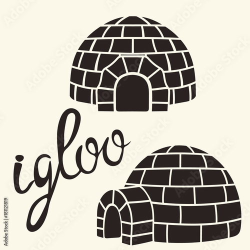 Ice house igloo sign, vector simple design. House from ice blocks design for template or logo. Winter dwelling of Eskimos, minimal icon isolated on light background. Igloo realistic icon in flat style