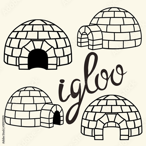 Ice house igloo sign, vector simple design. House from ice blocks design for template or logo. Winter dwelling of Eskimos, minimal icon isolated on light background. Igloo realistic icon in flat style