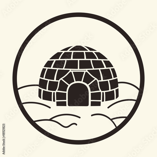 Ice house igloo sign, vector simple design. House from ice blocks design for template or logo. Winter dwelling of Eskimos, minimal icon isolated on light background. Igloo realistic icon in flat style