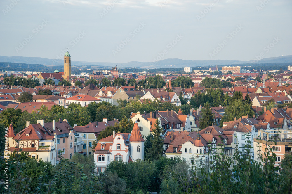 Bamberg cityscape at sunset in Bavaria, Germany.