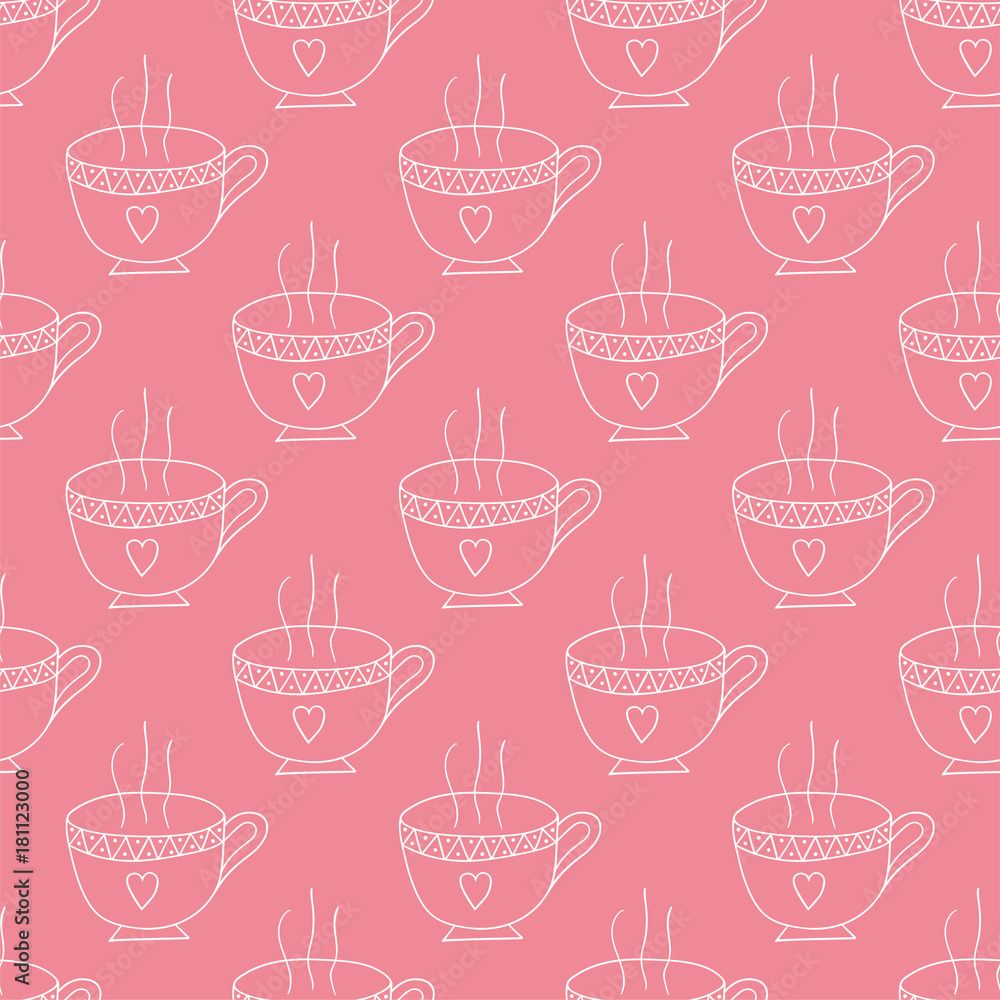 Seamless pattern design with sweet cup and heart Seamless pattern design with sweet cup and heart