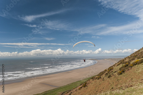 Hang gliding, Rossili, Gower, Wales, UK 