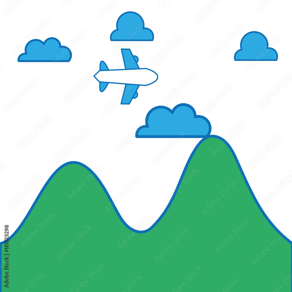 airplane with mountains and clouds natural landscape Stock Vector ...