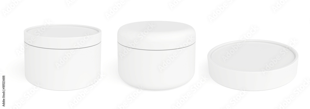 Set white can jar isolated on background. 3d rendering. Set white can jar isolated on background. 3d rendering.