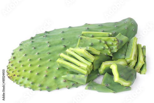 Edible green pads of Opuntia cactus photo