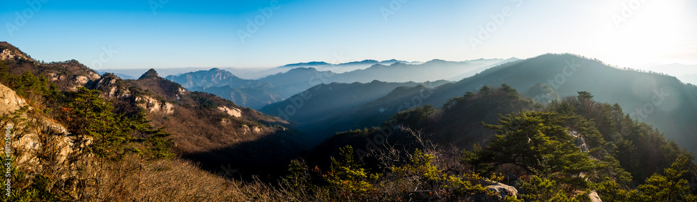Panoramic view of mountain peaks