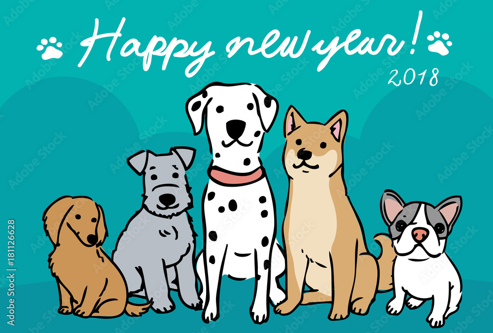 犬 年賀状 デザイン イラスト Stock Vector Adobe Stock