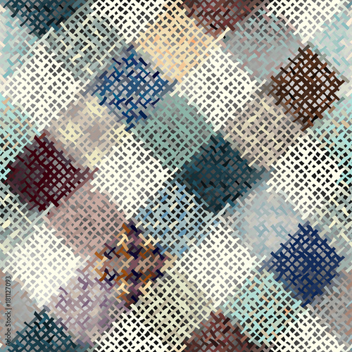 Seamless background pattern. Imitation of a texture of rough canvas plaid painted.