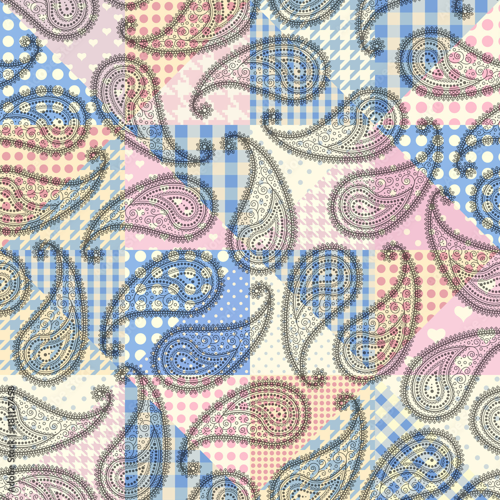 Seamless background pattern. Patchwork pattern with paisley. Seamless background pattern. Patchwork pattern with paisley.