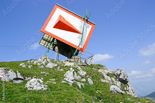 Tourist sign on the top of a mountain at Veitsch, Austria