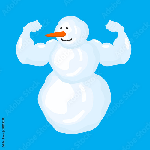 Strong snowman isolated. Winter fitness. Snow Sports. Vector illustration